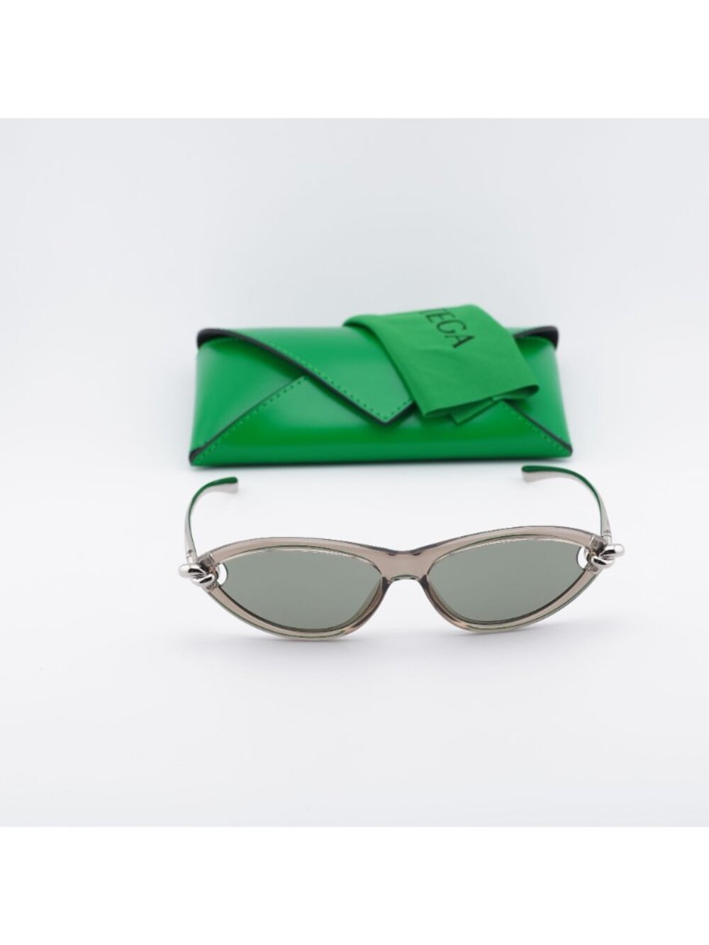 Bottega Veneta BV1390S 005 Cat Eye Sunglasses - Beige / Silver / Green - Picture 9 of 12